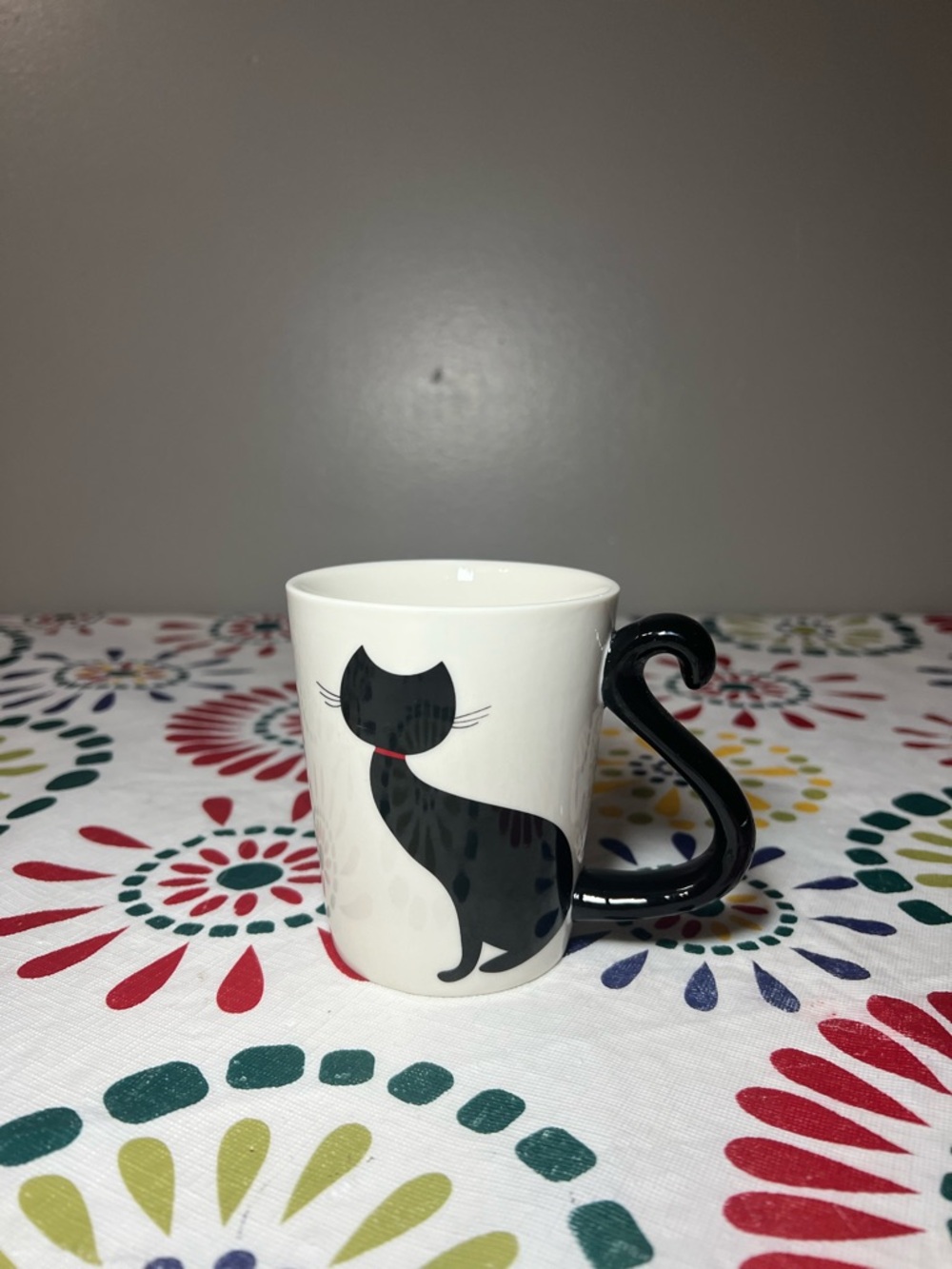 Figural Cat Tail Handle Coffee Mug Tea Cup - “Meow”